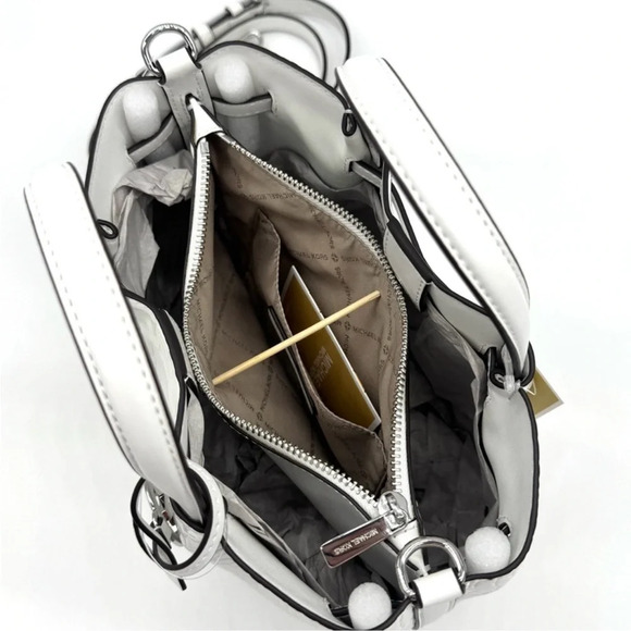 Michael Kors Carson Small Crocodile Embossed Satchel Bag Optic White Leather - Picture 7 of 10